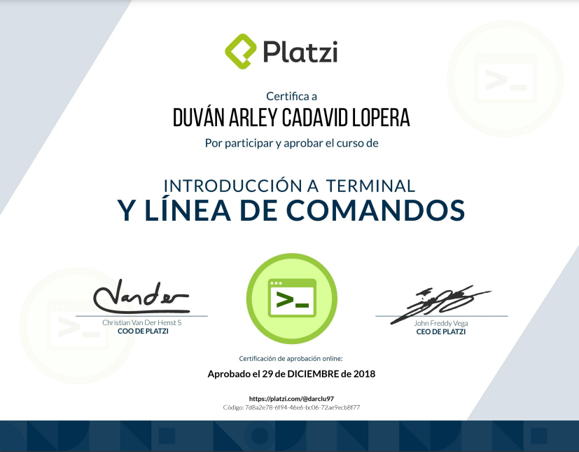 Certificado de Goujana en Terminal de comandos